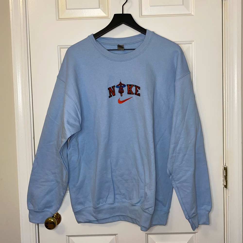 Nike Spiderman Embroidered Light Blue Crewneck Sweater